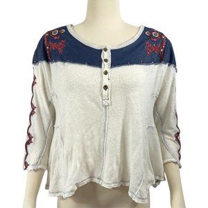 We The Free Blue and White Embroidered Top